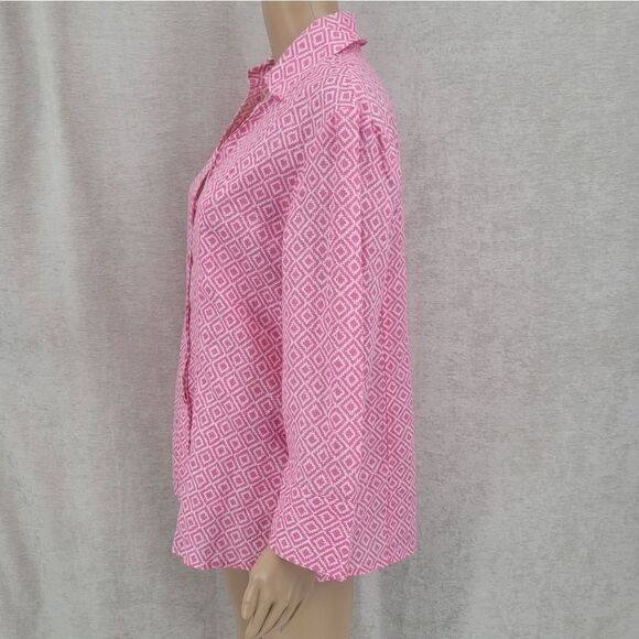 GRAND & Greene Women's XL Pink Linen Blend Button Up Blouse - Picture 7 of 13